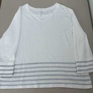 GapBody Womens White Striped Long Sleeve Top Size XL‎ Casual Relaxed